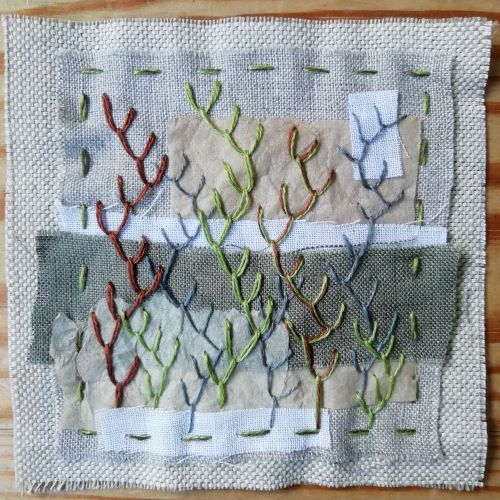 Linen fly stitch landscape